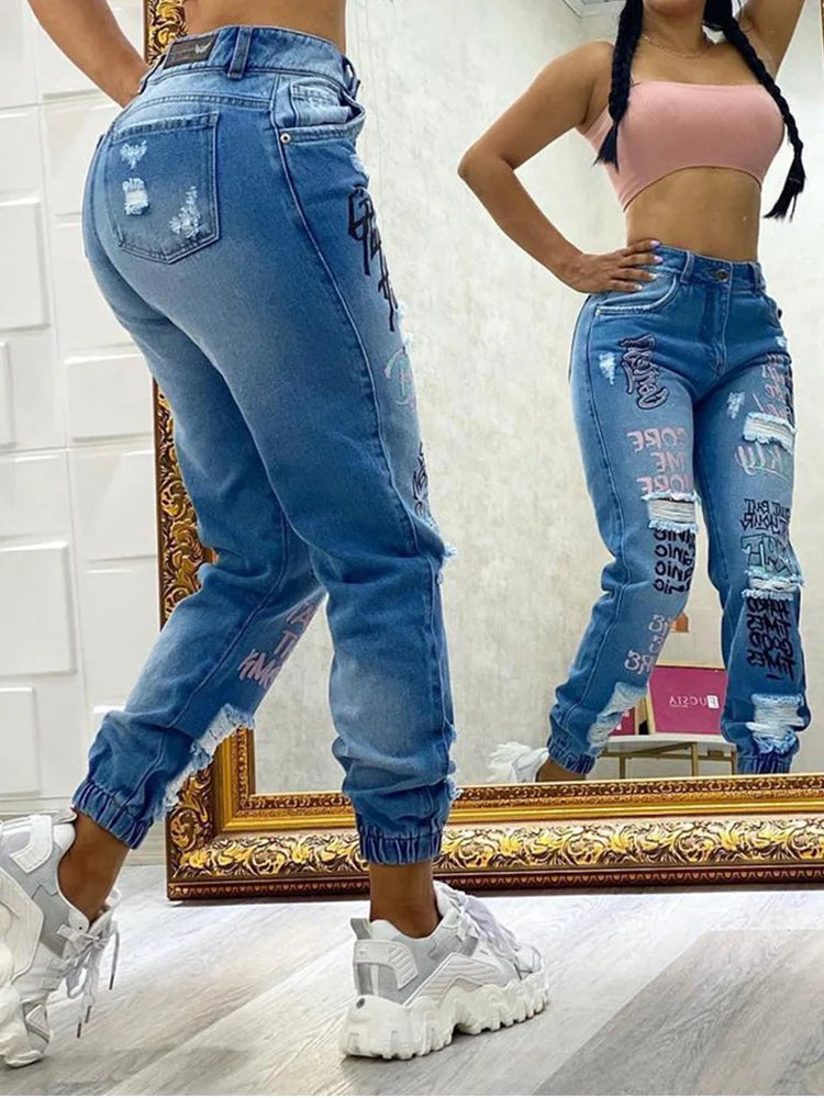 Joyce | Jeans Strappati con Stampa