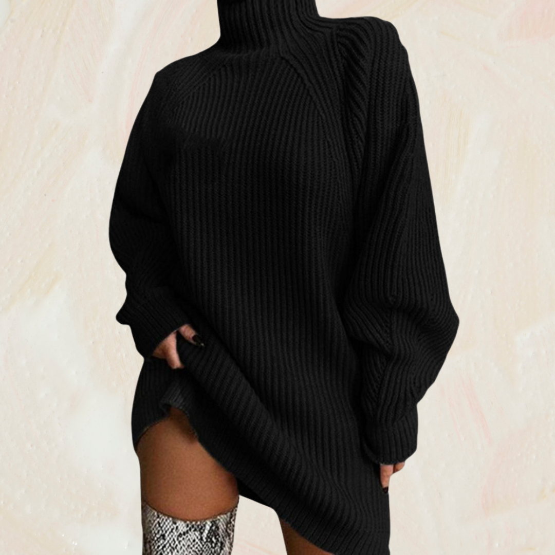 Women Solid Color Loose Knitted Dress 2023 Autumn Winter New Dress Sweater Women Long Sleeve Turtleneck Dress Sweater