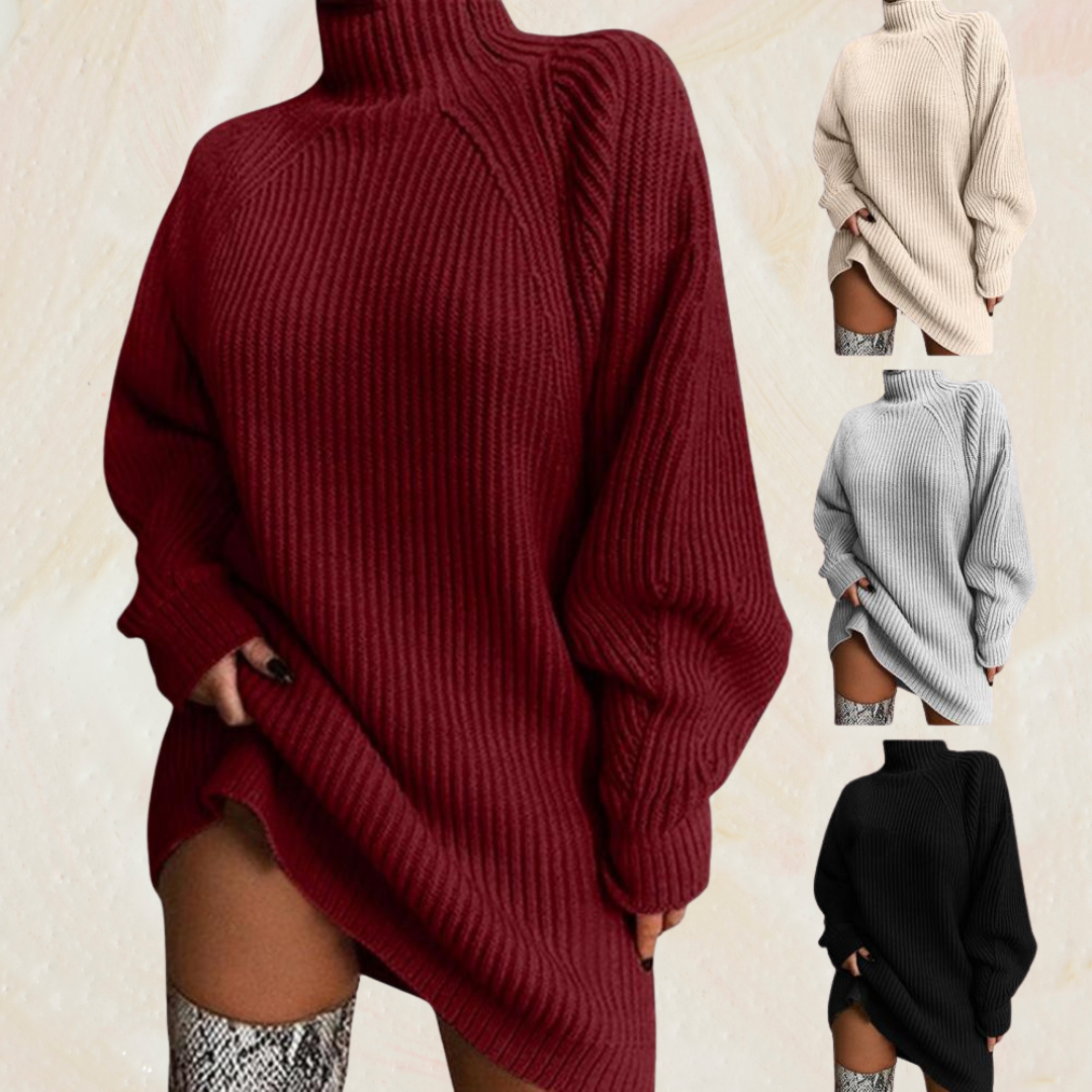 Women Solid Color Loose Knitted Dress 2023 Autumn Winter New Dress Sweater Women Long Sleeve Turtleneck Dress Sweater