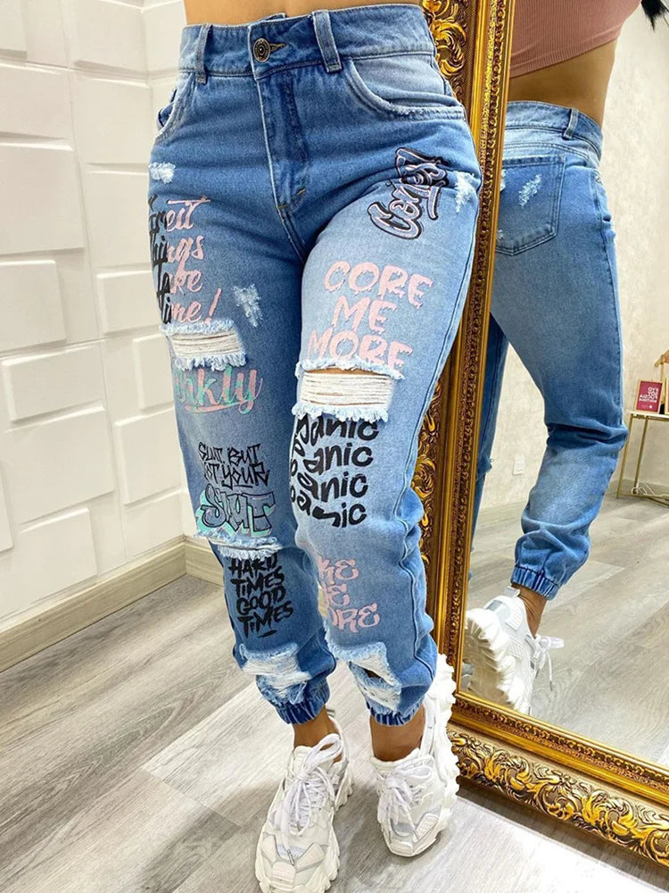 Joyce | Jeans Strappati con Stampa