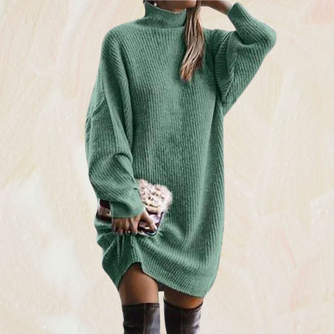 Women Solid Color Loose Knitted Dress 2023 Autumn Winter New Dress Sweater Women Long Sleeve Turtleneck Dress Sweater