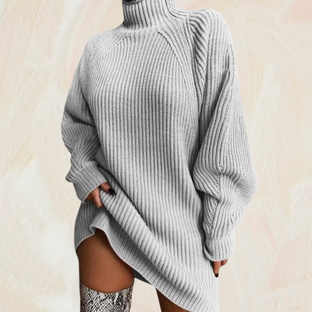 Women Solid Color Loose Knitted Dress 2023 Autumn Winter New Dress Sweater Women Long Sleeve Turtleneck Dress Sweater