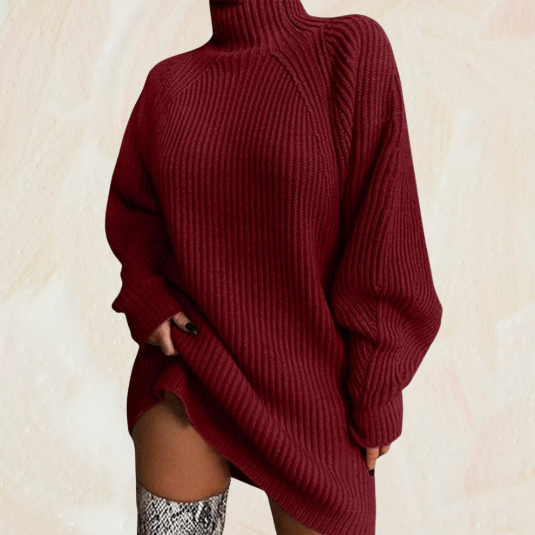 Women Solid Color Loose Knitted Dress 2023 Autumn Winter New Dress Sweater Women Long Sleeve Turtleneck Dress Sweater