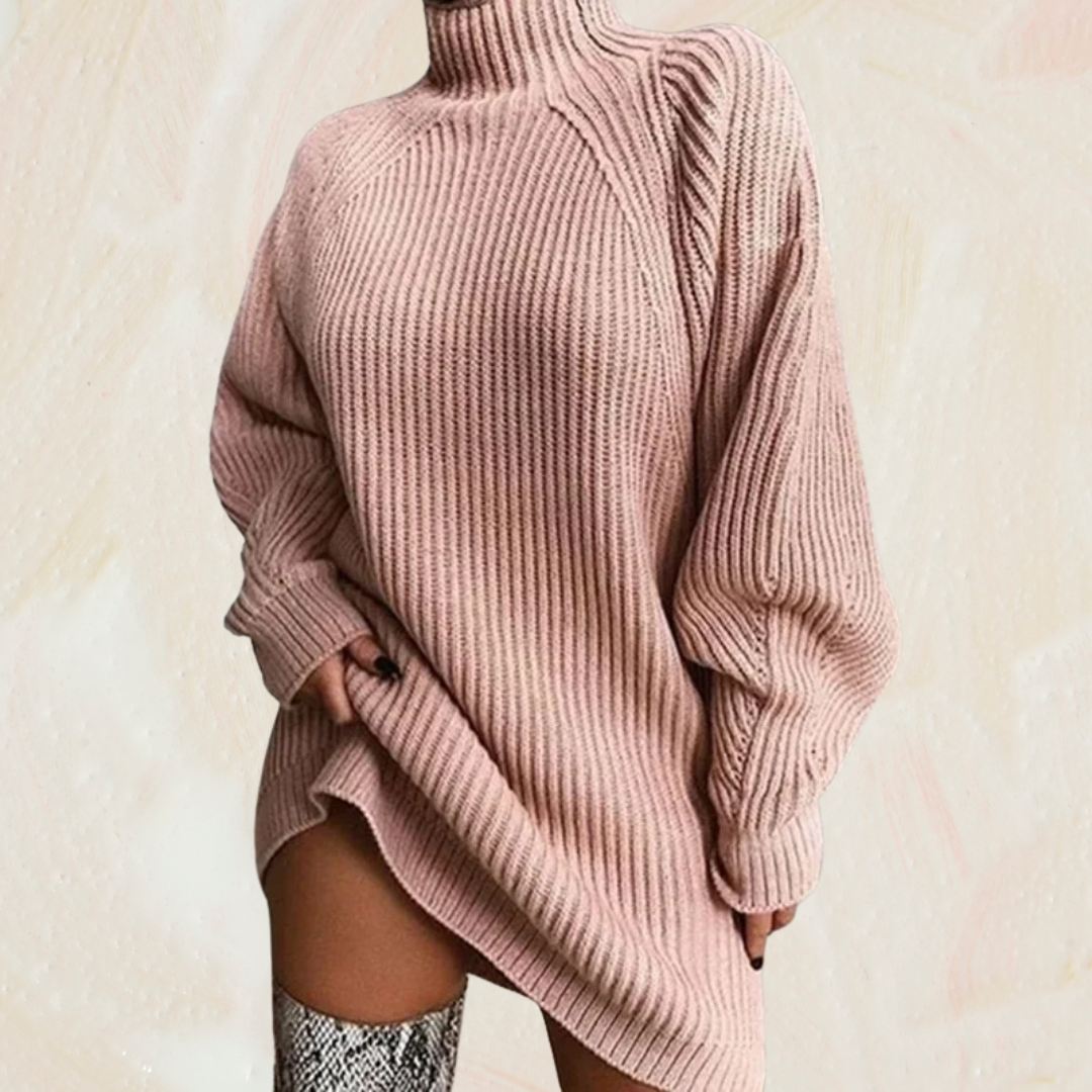Women Solid Color Loose Knitted Dress 2023 Autumn Winter New Dress Sweater Women Long Sleeve Turtleneck Dress Sweater